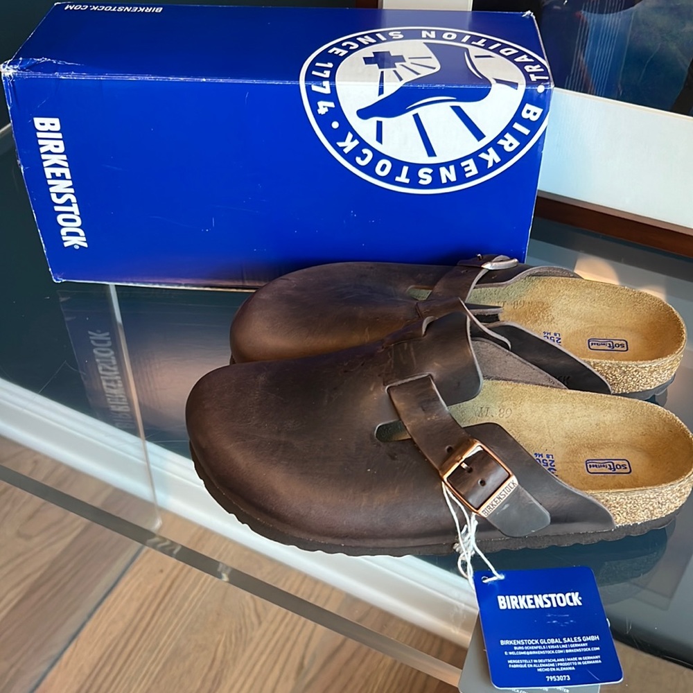 Birkenstock Boston Brown mules slides NWT